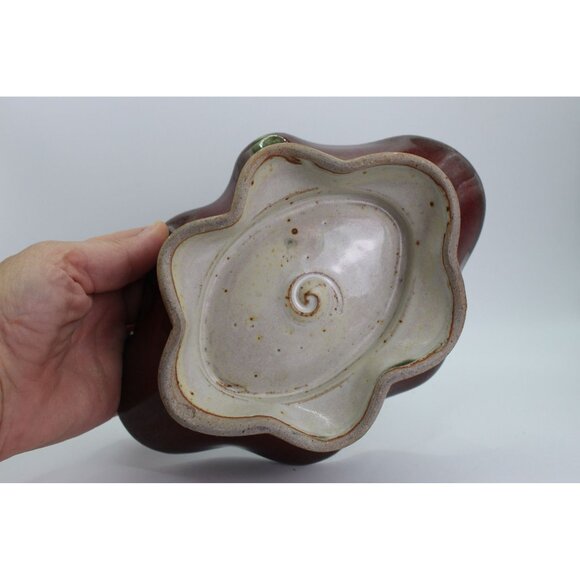 Pottery Bowl Red | Pottery Bowl Green| Wheel Thrown Whimsical Design | 8" - Picture 7 of 11